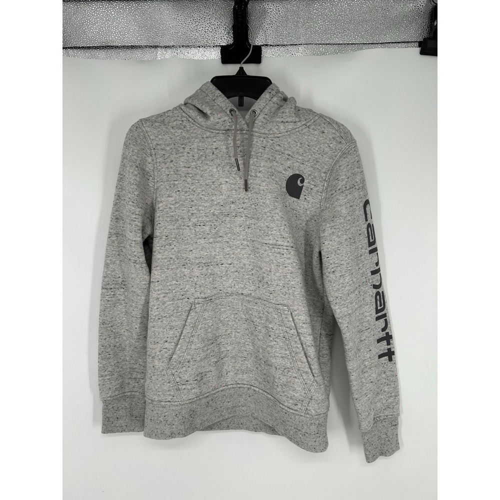 Carhartt Hoodie Womens XS‎ Relaxed Fit Sweatshirt 102791 E07 Graphic Grey Logo